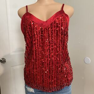 No boundaries red sequins cami babydoll top womens sz XL party date y2k fairy